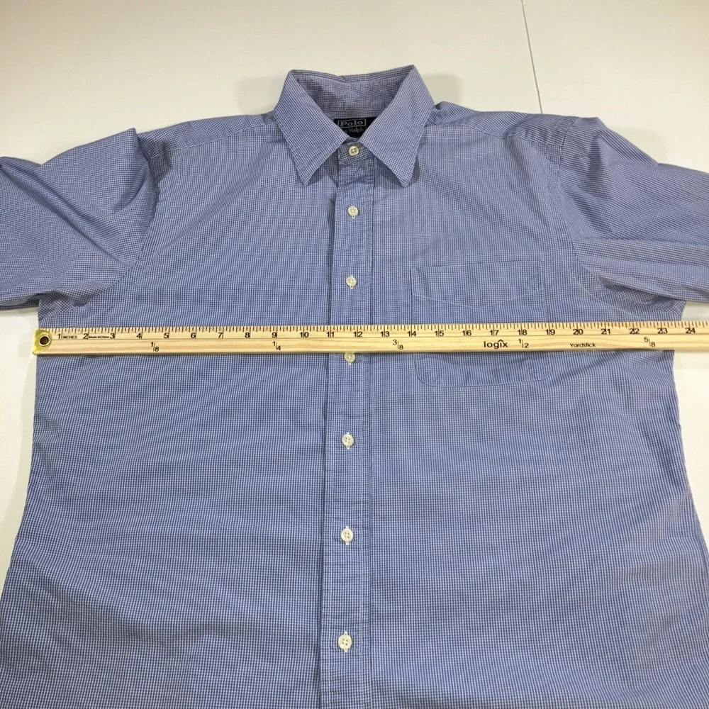 Vintage Polo Ralph Lauren Andrew Dress Shirt Mens 16 34/35 Blue Mini Check